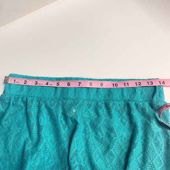 NWT crochet beach shorts lightweight see through teal swim cover up medium - Picture 3 of 10